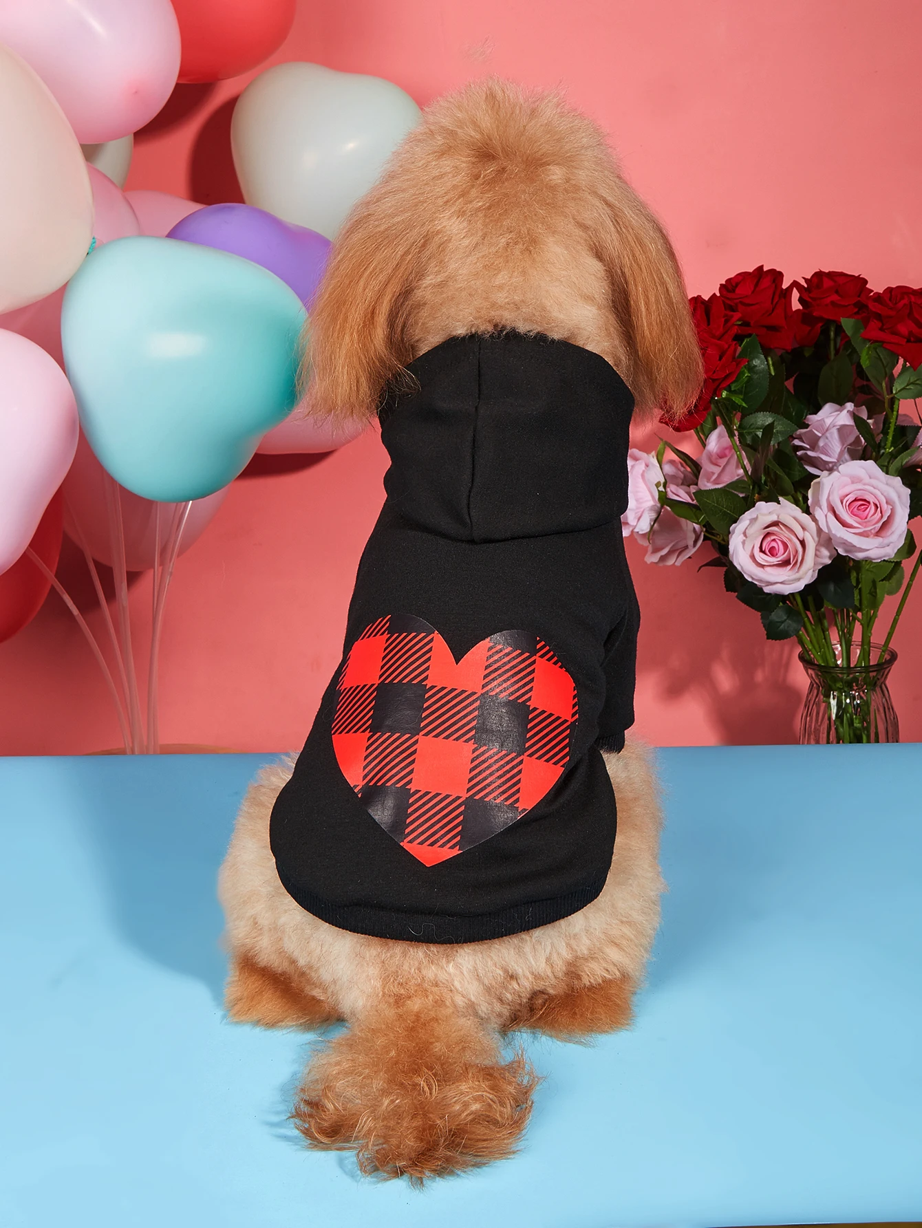 Dog Hoodie Valentine's Day Pet Clothes with Heart and Paw Patterns Cozy Breathable Hooded Dog Clothes Black Buffalo Plaid Dog Sw