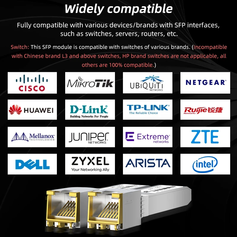 معدل التكيف RJ45 SFP وحدة ل Mikrotik/NEC/Cisco التبديل/الأجهزة التوجيهية/الخادم RJ45 النحاس SFP جهاز الإرسال والاستقبال 1G/10GBASE-T SFP + وحدة