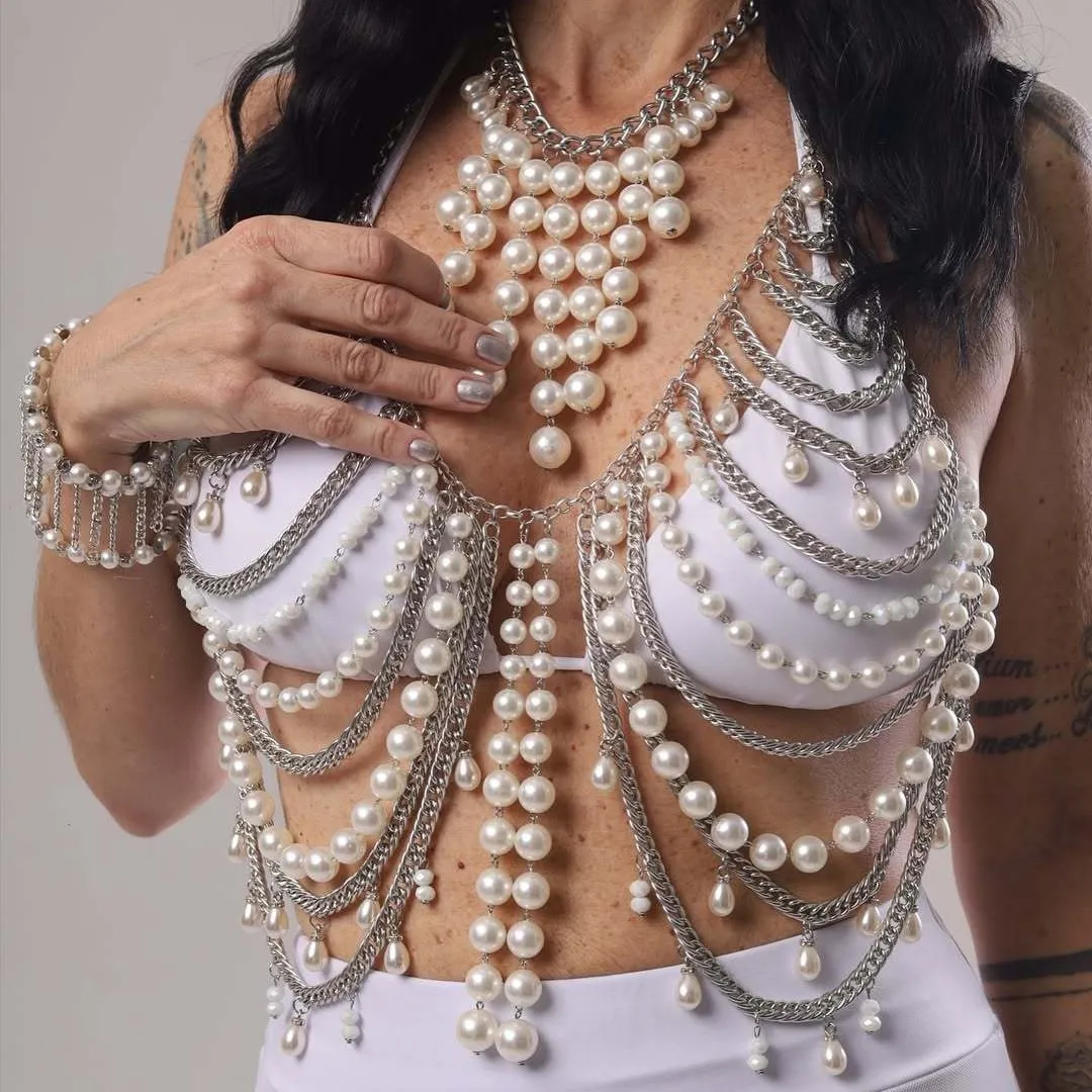 

Многослойный металлический жилет на бретельках с жемчугом, цепочка для бюстгальтера, сексуальный женский топ с лямкой на шее Y2k, цепочка на грудь, ажурная Camiseta Sexy Para Mujer