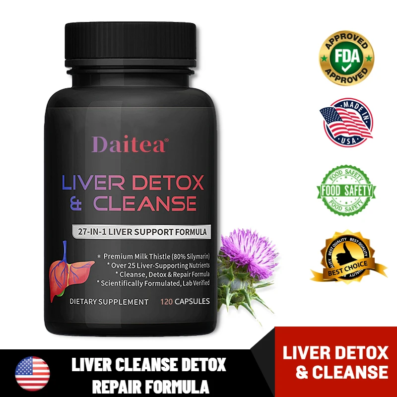 Advanced Detox Formula - Healthy Liver, Contains Milk Thistle, Dandelion Root, Turmeric,Artichoke Leaf, and More,60/120 Capsules