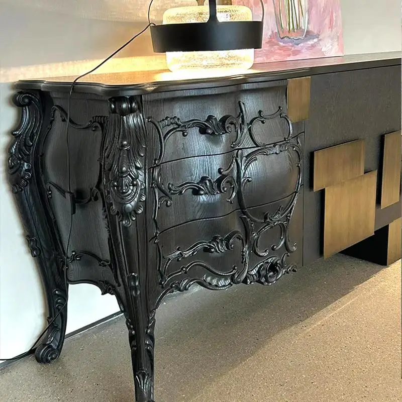 Modern Luxury Solid Wood Sideboard for Villa & Hotel High Quality Customized Living Room Furniture with Back Lacquer for Storage