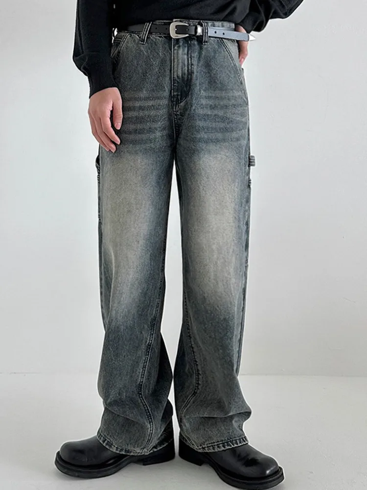 

SYUHGFA мужские джинсовые брюки-карго с градиентом цвета, нишевый дизайн, повседневные брюки, модные широкие свободные мужские джинсы, осень 2023 г.