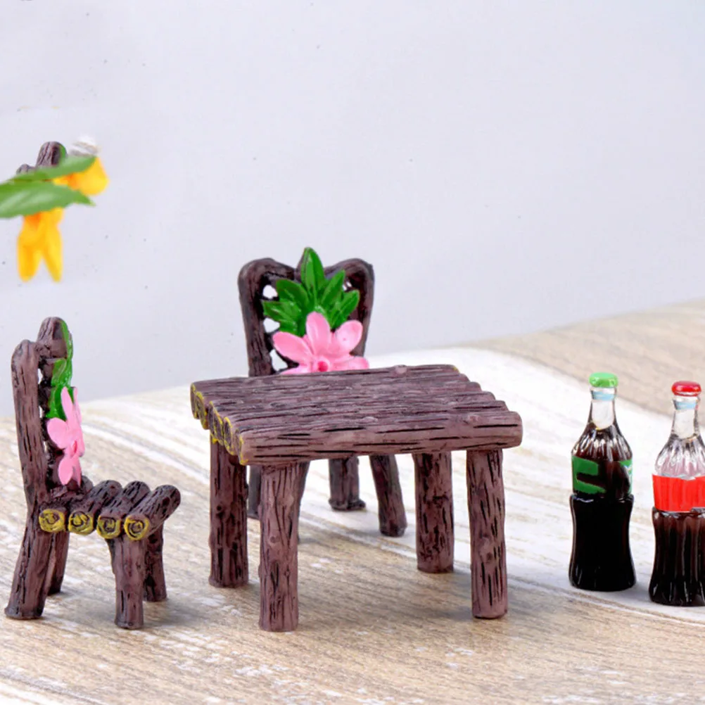 

5 set 5 Sets Micro Landscape Resin Decoration Small Table Chair Ornament Creative Home Desktop Party Bonsai Miniature Decorative