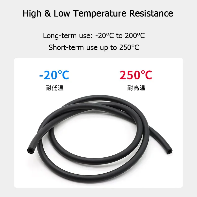Black FKM Rubber Hose Oil Pipe Acid Alkali High Temperature Corrosion Resistance Engine Tube ID 2/4/6/8/10/12/16/18/20/25/32mm