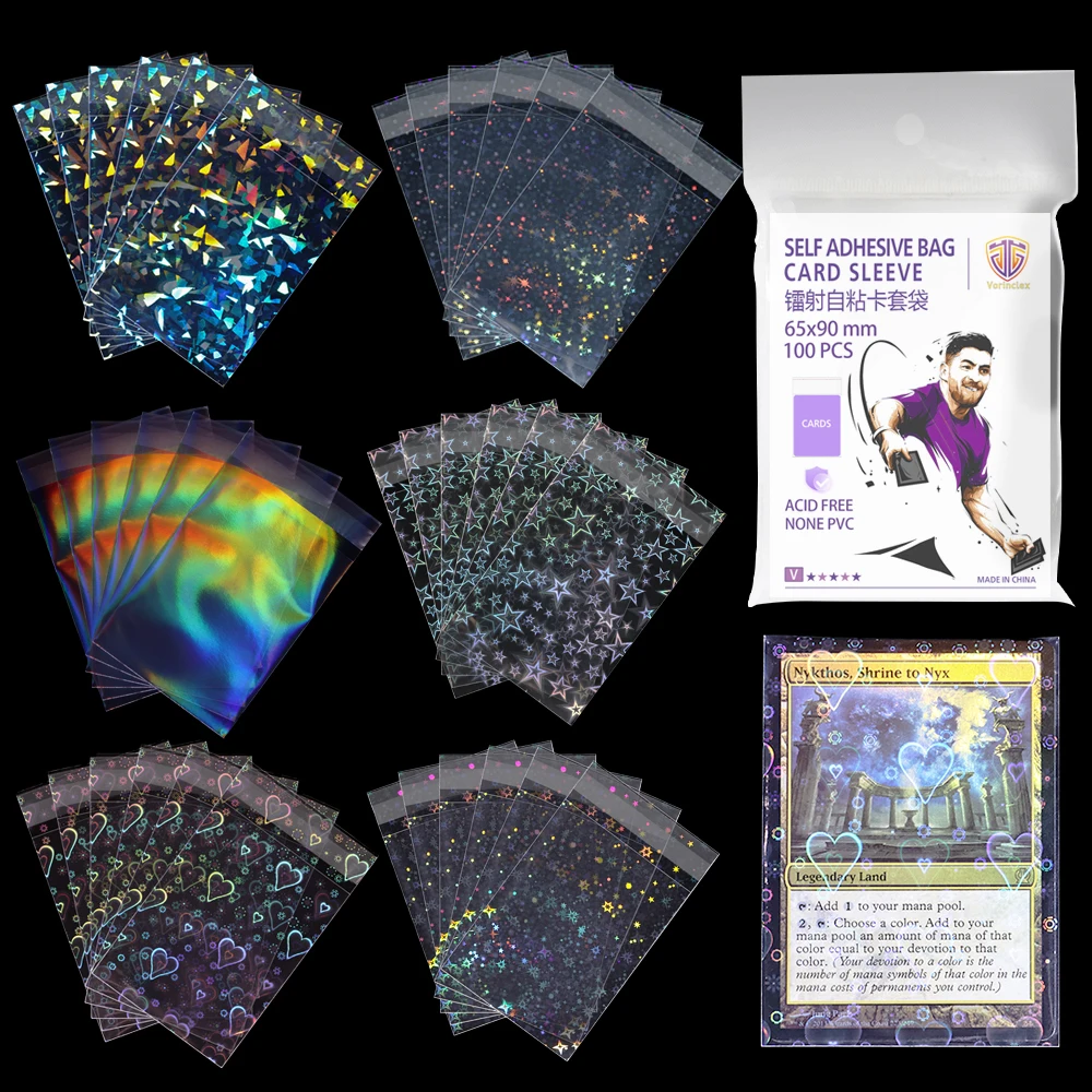 Fundas para tarjetas Flash en forma de corazón/estrella/rotura, 100 Uds., bolsas transparentes resellables OPP para tarjetas coleccionables YGO/PKM