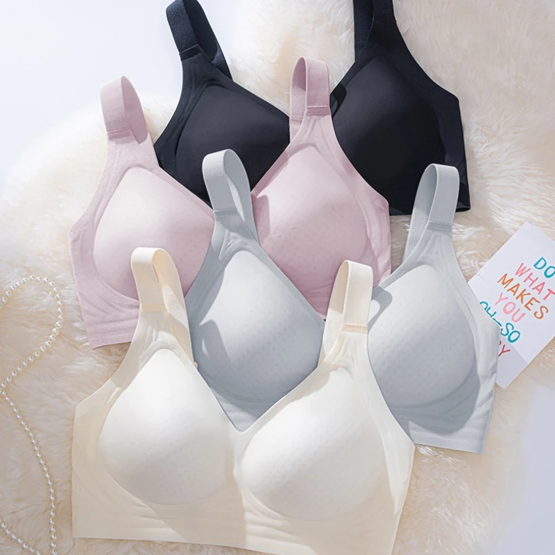 บราไร้สาย ไซส์ใหญ่ ไร้ตะเข็บ ชุดชั้นในผู้หญิง น้ำหนักเบา คัพคงที่ ช่วยให้หน้าอกดูเล็กลง ป้องกันการหย่อนคล้อย ผ้าไหมน้ำแข็ง ให้ความรู้สึกเย็นสบาย