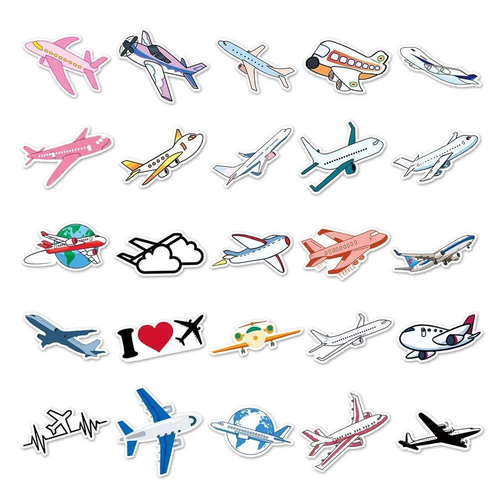 50PCS Cartoon Airplane Cute Kids Sticker for Toys Luggage Laptop IPad Gift Skateboard Cup Waterproof Sticker