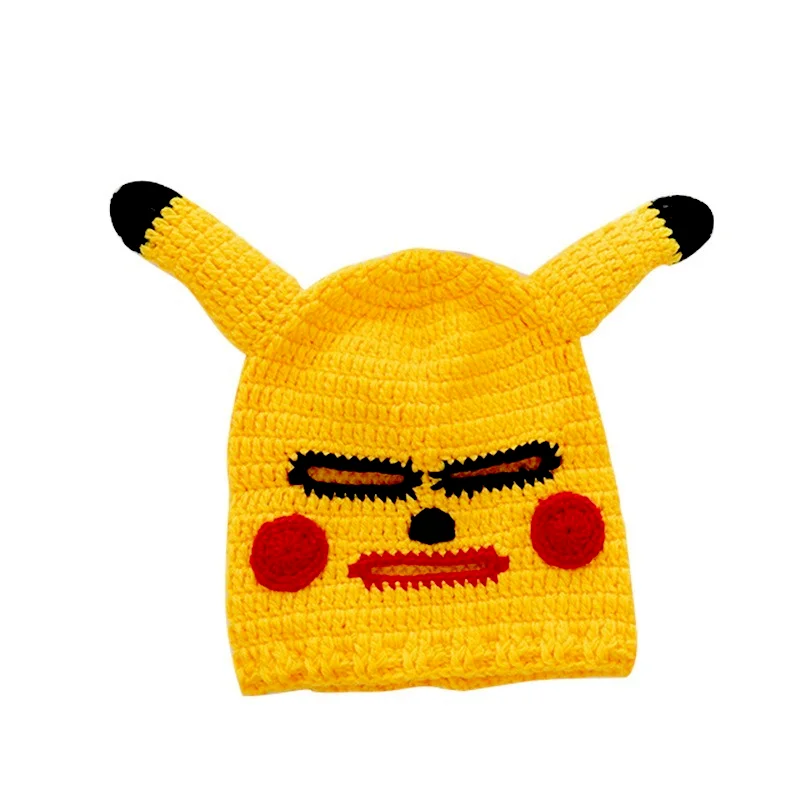 Pokemon Pikachu Handmade Funny novità Anime Cartoon Animal Knitted Hat Mask Beanie Halloween Party Birthday Cool Gift