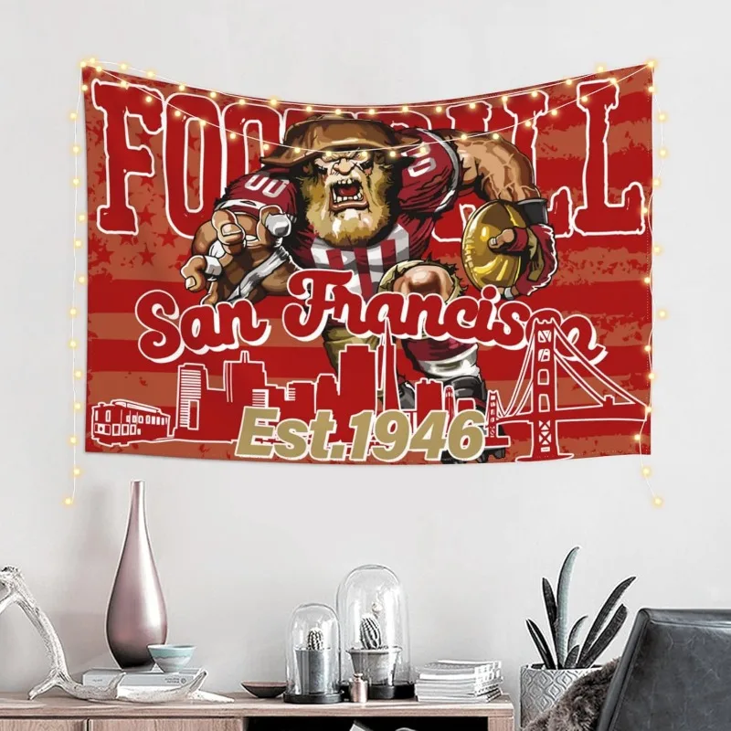 VIKAMA Fan Cave Wandteppich mit San Francisco 49ers Football Retro-Cartoon-Maskottchen für Wohnzimmer- und Schlafzimmer-Wanddekoration