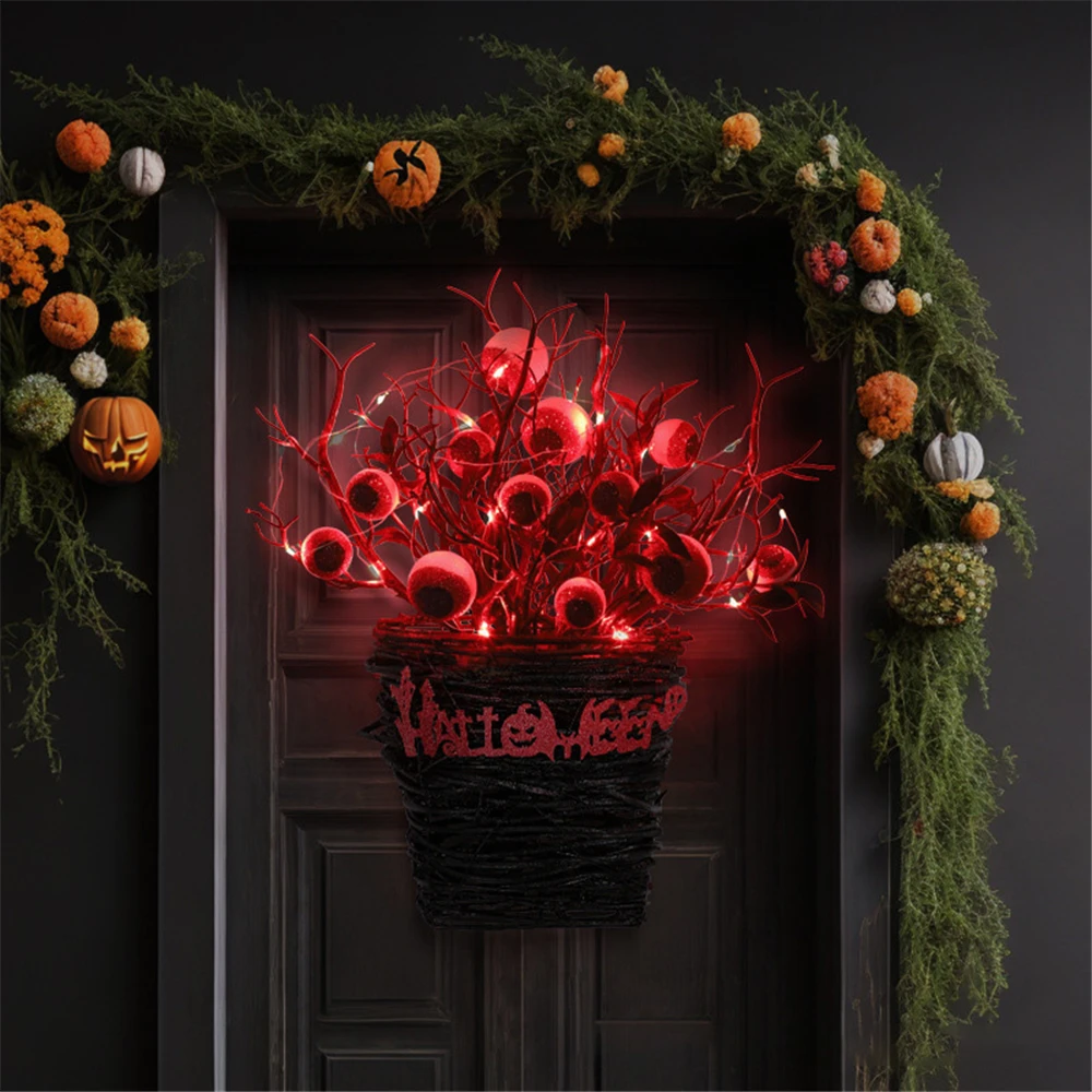 

38cm Halloween Wreath Eyeball,Halloween Wreath Simulation Eyeball Branch Wreaths For Doors Flower Garland Halloween Decoration