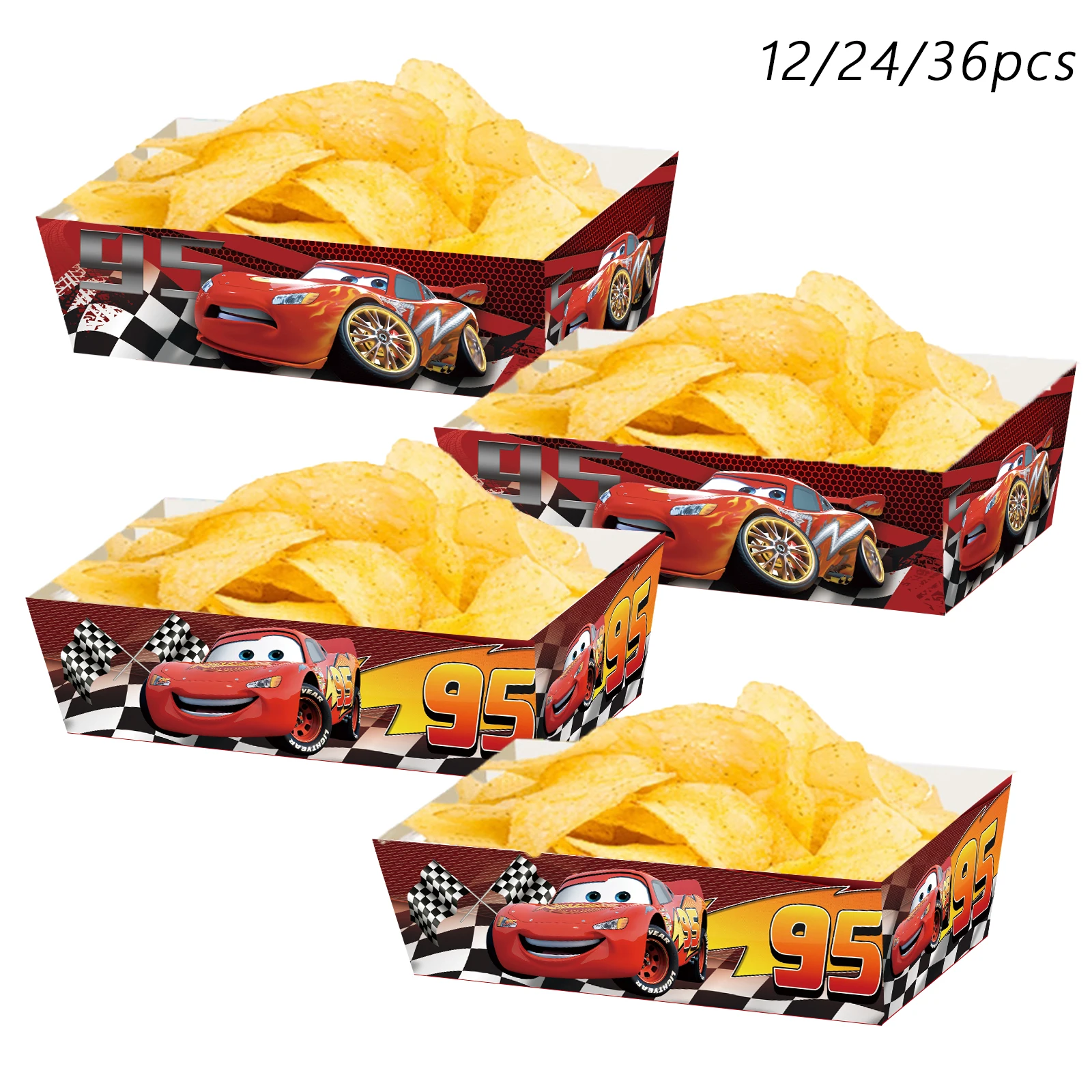 Conjunto de 12/24/36 Peças de Utensílios Descartáveis Disney McQueen, Bandejas de Papel, Bandeja de Lanches McQueen, Caixas de Embalagem para Presente de Aniversário McQueen