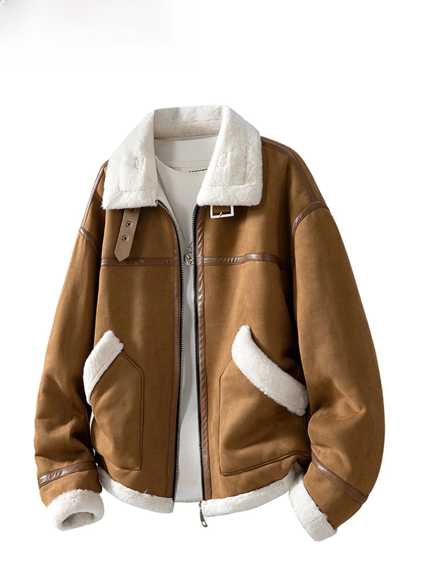 

Wassup ark Thiened American Sle Lamb бархатный джет мужской зимний теплый ветрозащитный повседневный свободный крой на подкладке на молнии