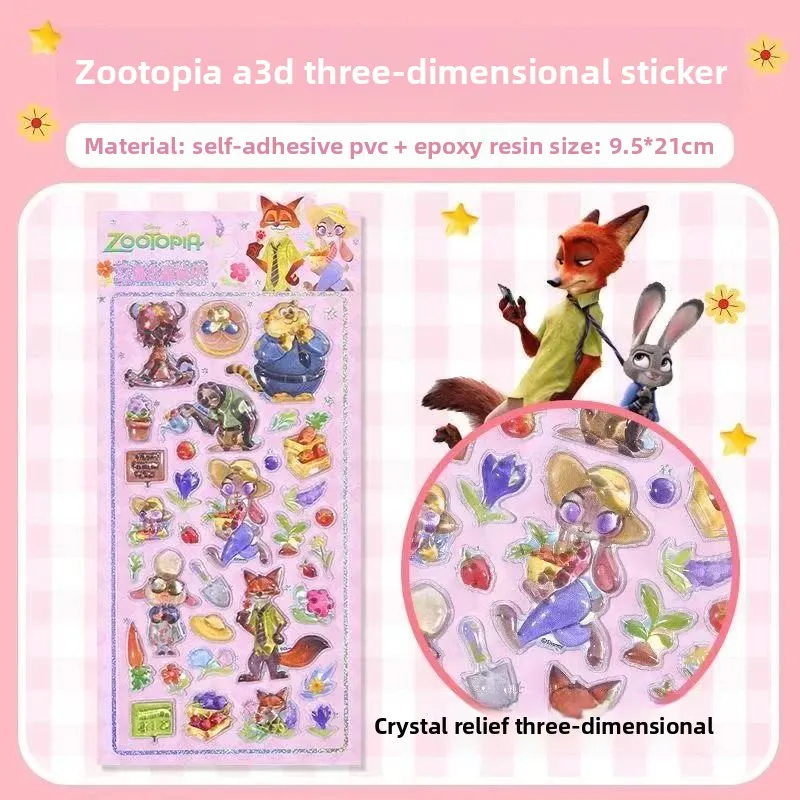 Disney Zootopia 3D Embossed Transparent Stickers Anime Merchandise Vibrant Colors High Quality Design Reward Sticker Kawaii Gift