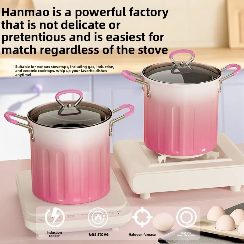 New Gradient Pink Deep Fryer Multi-Functional Fryer Household Oil-Saving Splash-Proof for Frying French Fries, Cooking Noodles,