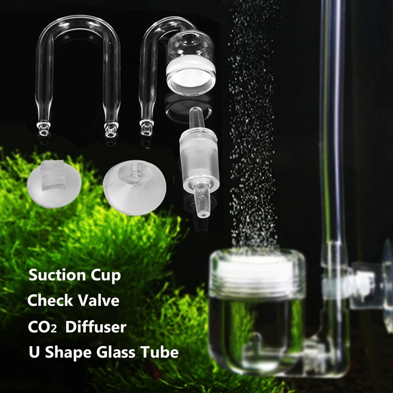 1 Set Aquarium CO2 System Diffuser Check Valve U Shaped Glass Tube Bend Accessory DIY Diffusion Regulator Suction Cup Parts