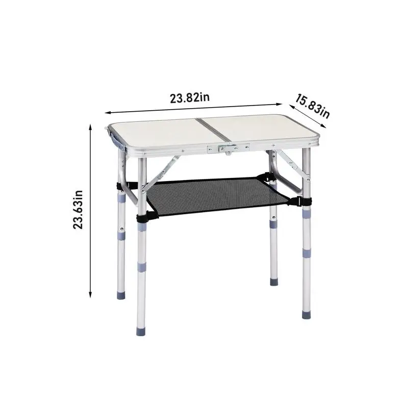 Portable 2ft Outdoor Folding Table, Adjustable Height Picnic Table, Lightweight Aluminum Camp Table with Carry Handle for