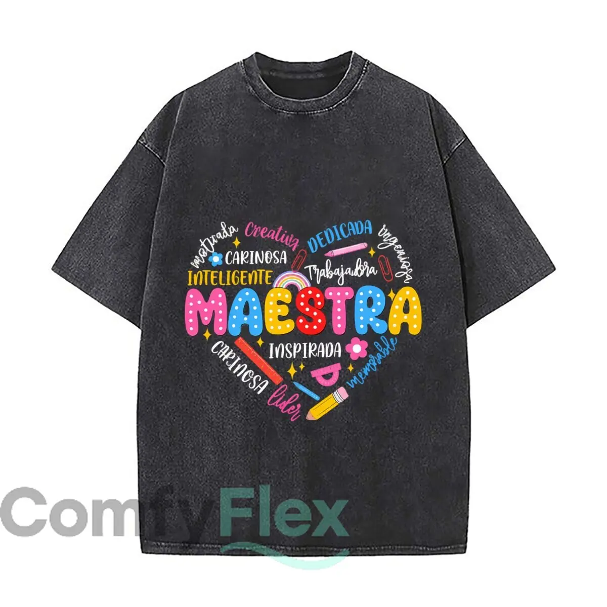 Maestra Inteligente Creativa Dedicada Memorable Lider School Pencil Distressed Vintage Oversized Streetwear Tops