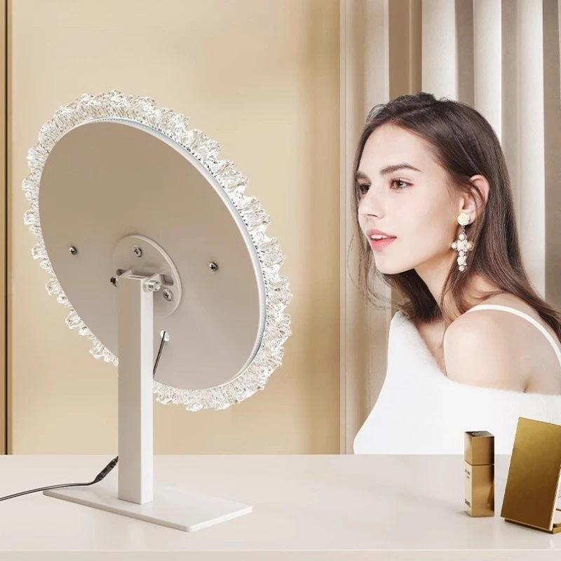 مرآة ماكياج Led قابلة للتدوير مع مصباح سطح المكتب المرآة البالونية سطح المكتب المرايا الزخرفية ديكور المنزل غرفة الديكور مرايا الحائط