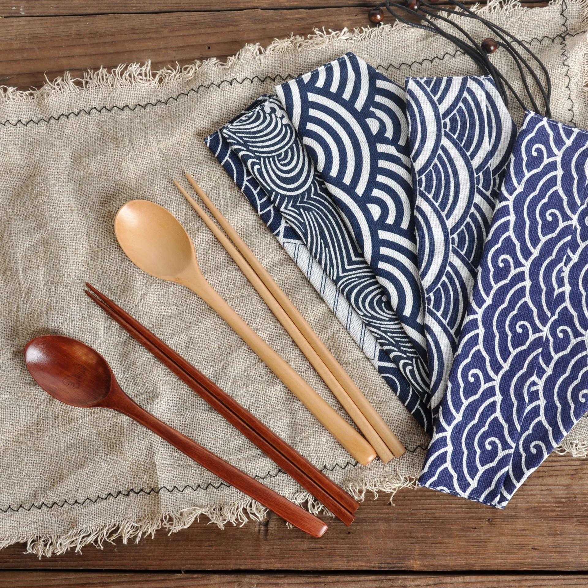 Japanese Long Handle Solid Wood Spoon and Chopsticks Set Portable for Adult Student Office Travel Eco Friendly Utensils
