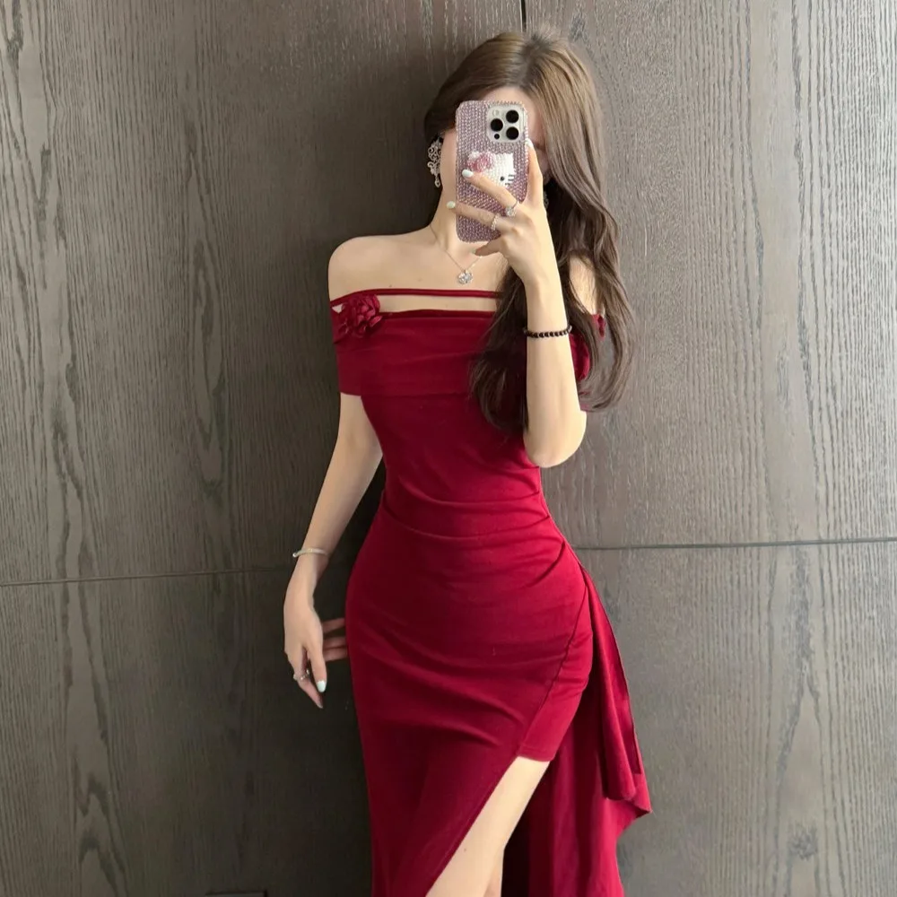 

Ele Autumn Winter Floral One oulder Dr High Waist Asymmetrical Hemline Svel Ladylike Pure Desire Sle Dr