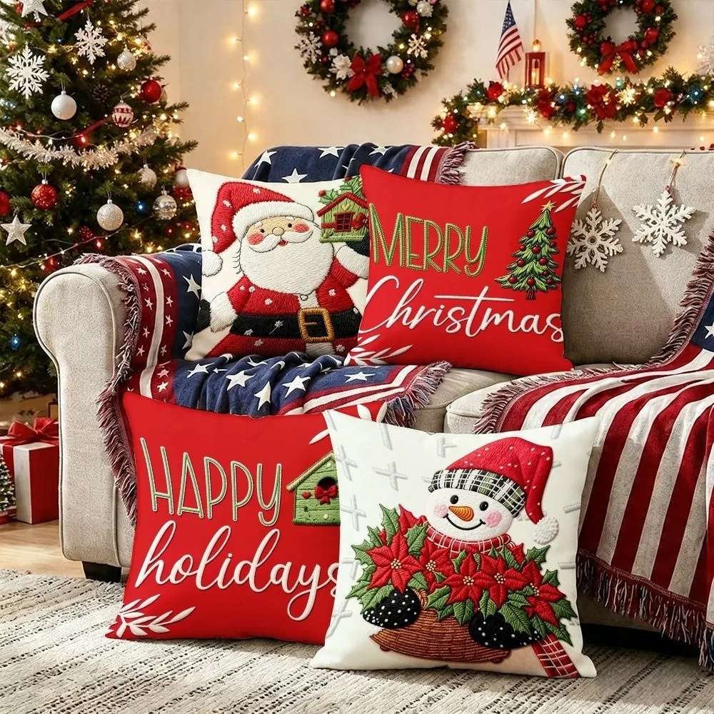 Holiday Decor Soft Christmas Pillow Covers Tree Reindeer Xmas Pillowslip 2D Printed Elf Throw Cushion Case New Year Party