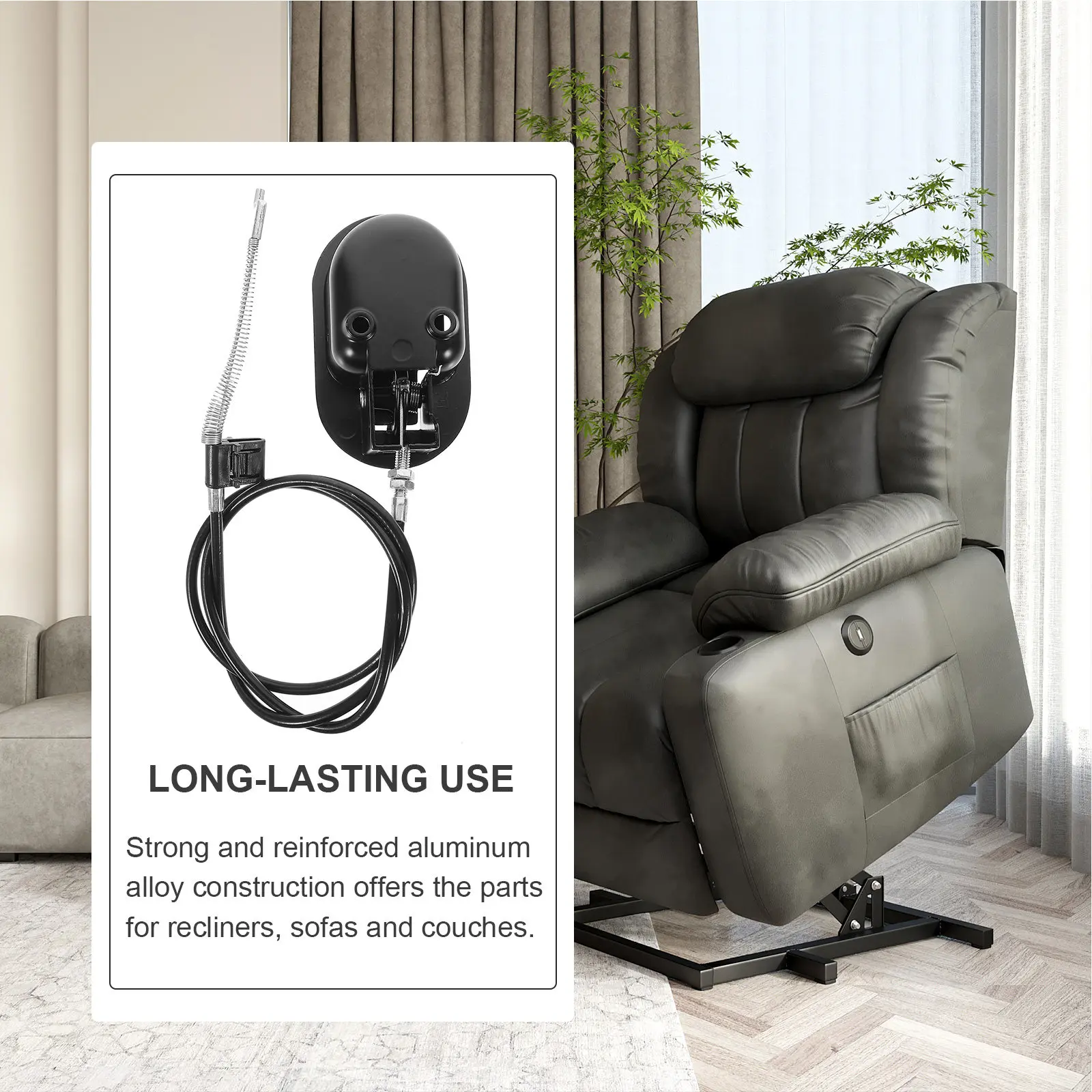 Universal Aluminum Metal Recliner Pull Handle Cable Replacement Chair Release Lever Reinforced 96Cm for Recliner Sofa Couch