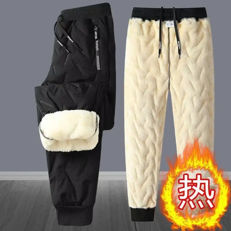 

2023 Winter Lambswool Warm Pants Thicken Men Loose Jogger Fleece Pants Casual Long Track Windproof Waterproof Thermal Trousers