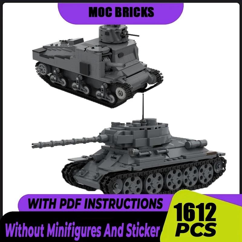 Military Armed Vehicles Model Moc Building Blocks T-34/M3 Medium Tank Model Technology Brick DIY Assembly Toy Holiday Gifts