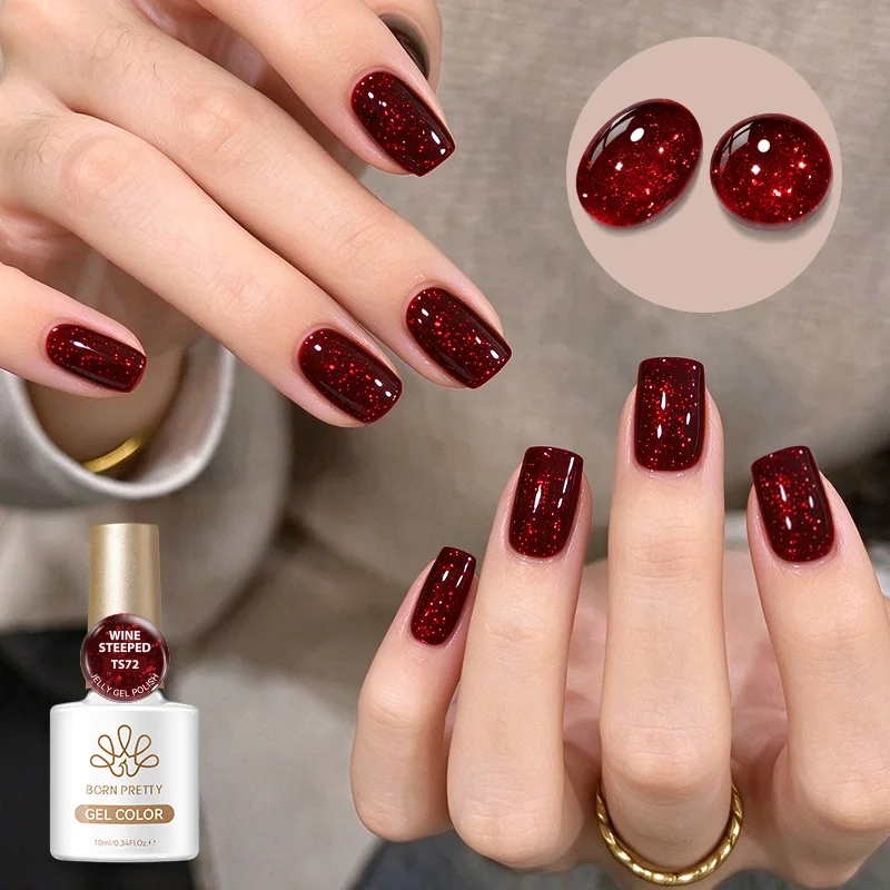 BORN PRETTY 10ml Wine Steeped Red Eye Polish Sparking Glitter Semi Permanent Soak Off UV LED Varnish Nail Supplies Salon Home