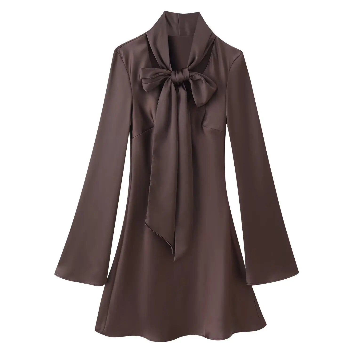 เดรสสไตล์ยุโรปและอเมริกา ผ้าซาตินเนื้อไหมแบบใหม่สำหรับฤดูใบไม้ร่วง สไตล์ผ้าพันคอ เรียบหรู เหมาะสำหรับใส่ไปทำงาน