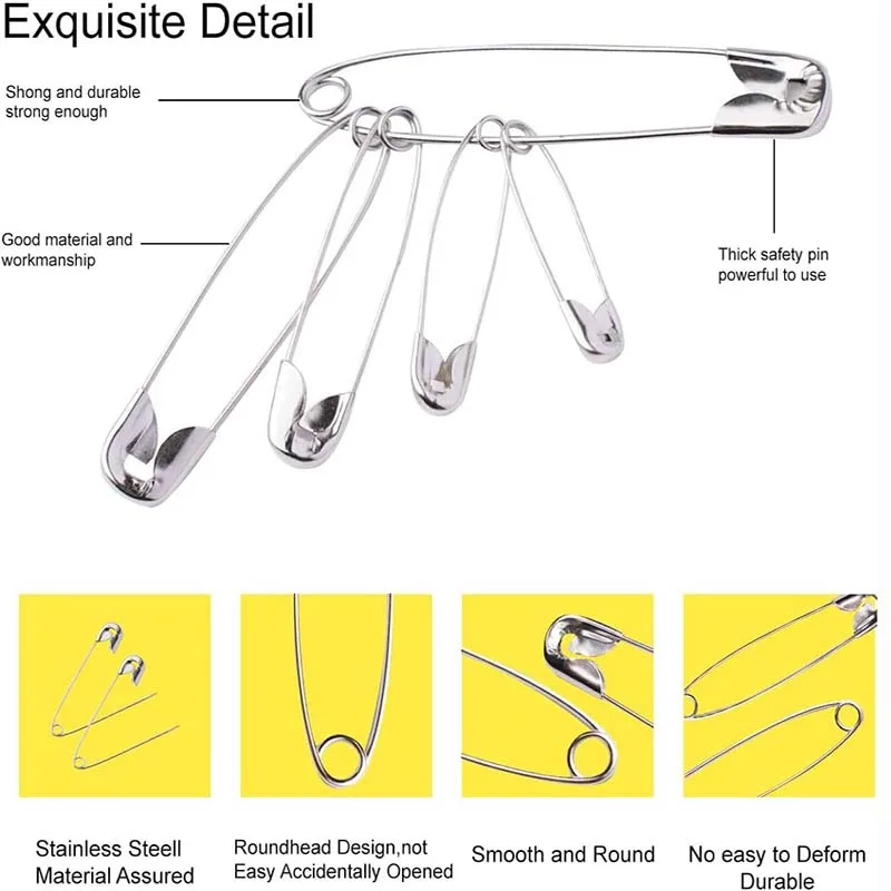 100/50 Stuks Veiligheidsspelden 19/22/27/32/38/45/55Mm Roestbestendige Vernikkelde Stalen Veiligheidsspelden Voor Stoffen Handwerkkleding Hang Tag