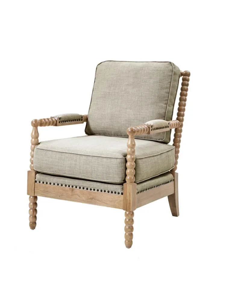 

French retro solid wood single sofa, American rural simple modern solid wood tiger chair, casual armchair