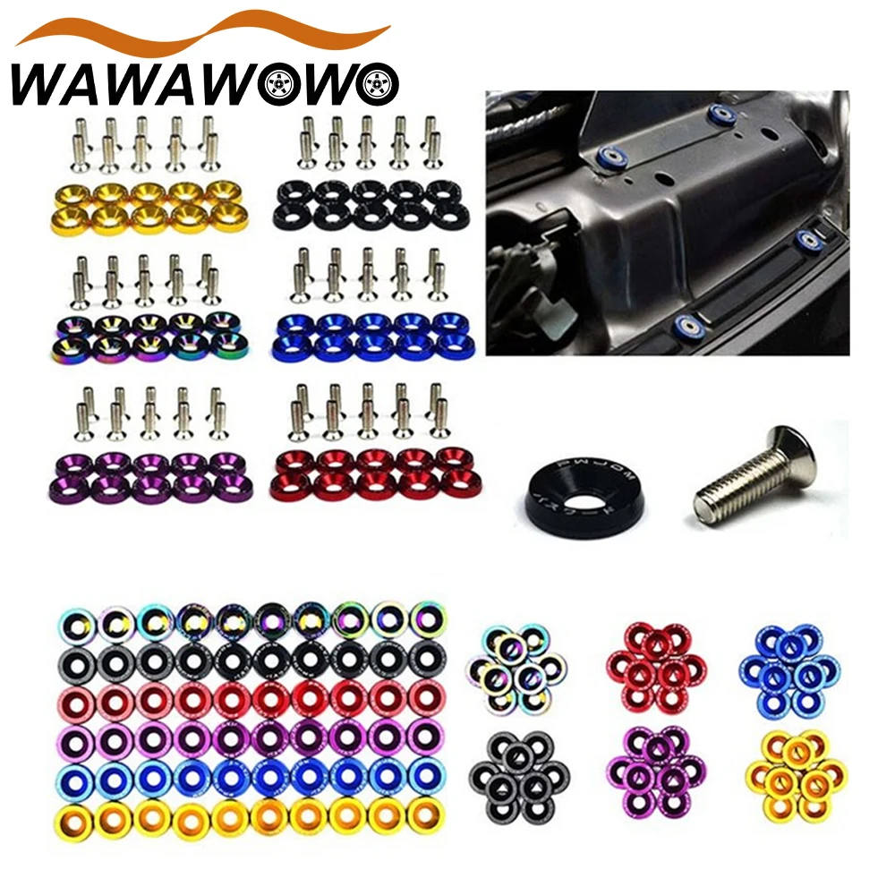 10Pcs/Set CNC Finish Aluminum Fender Bumper Washer Kit with Bolt Screw Gasket Accessories Engine Bay Dress Up Fastener Kit