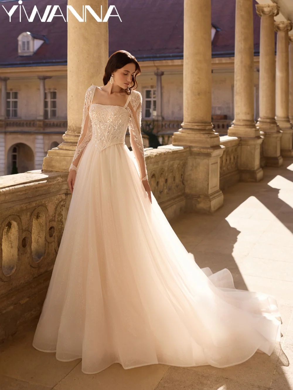 

Gorgeous Beaded Corset Wedding Dress Detachable Train Square Neck Bridal Gown Customized Glamorous Elegant Dresses For Bride