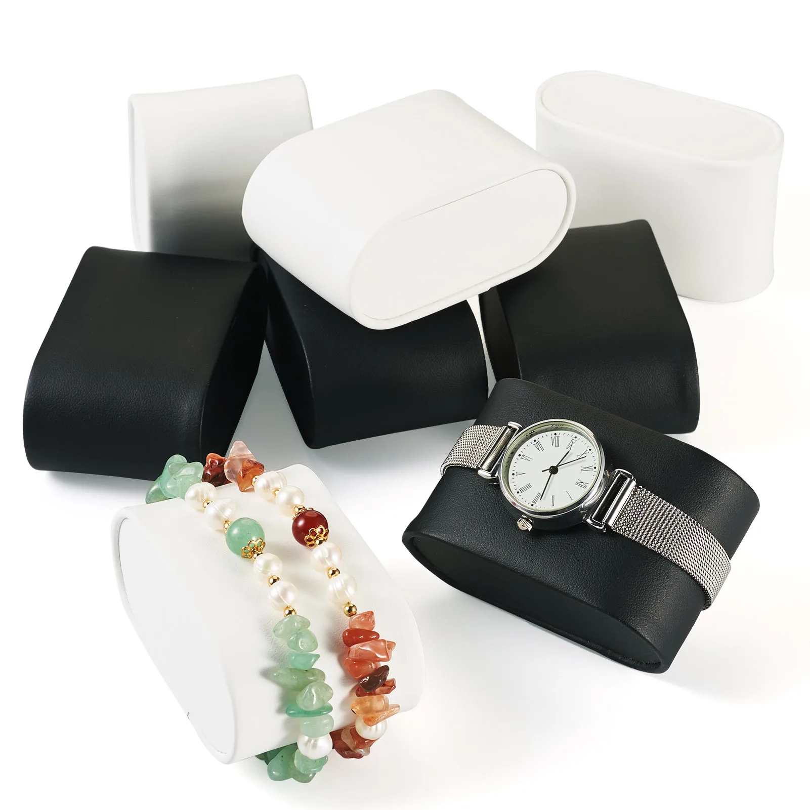 

8Pcs Pandahall Imitation Leather Watch Display Pillows Oval Wristwatch Bracelet Jewelry Holder Show Pillow 7.5x4.5x3.5cm