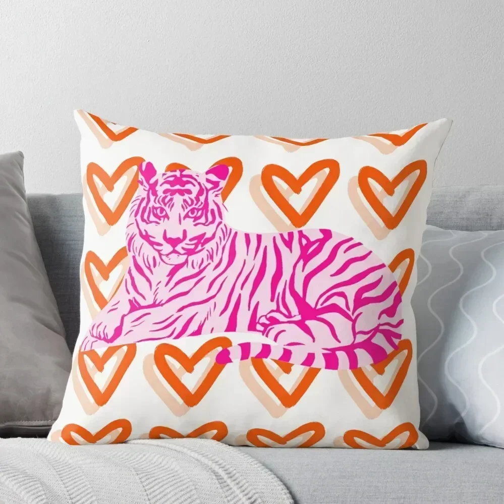 

Orange and Pink Tiger and Heart Abstract Throw Pillow bed pillows Christmas Covers christmas ornaments 2025 Couch Pillows pillow