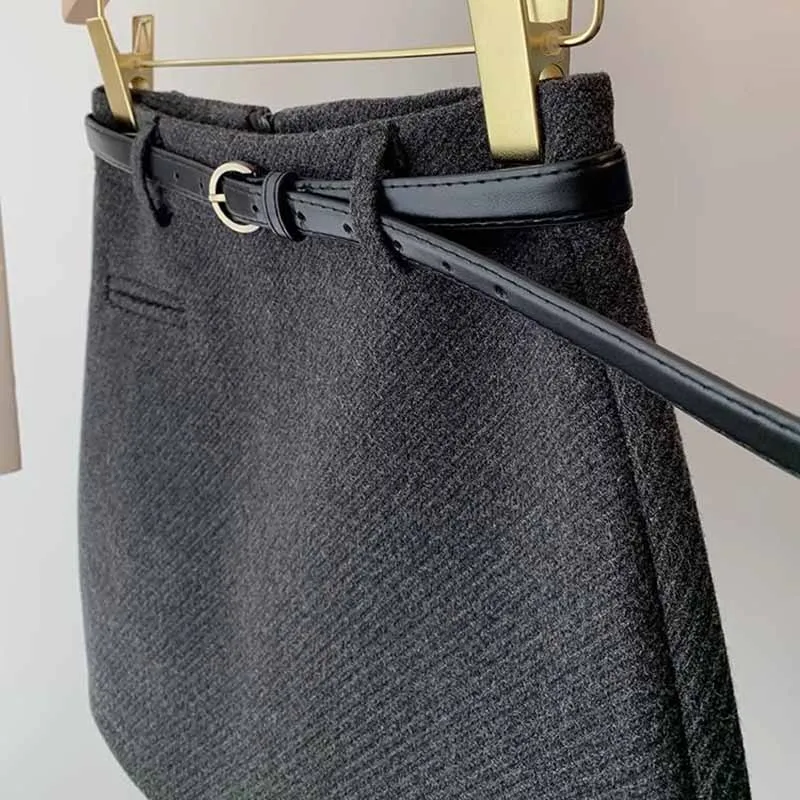 Korean Fashion Office Lady Mini Skirts Elegant Zipper High Waist with Belt Woolen Skirts Female Autumn Winter Thick Short Skirt