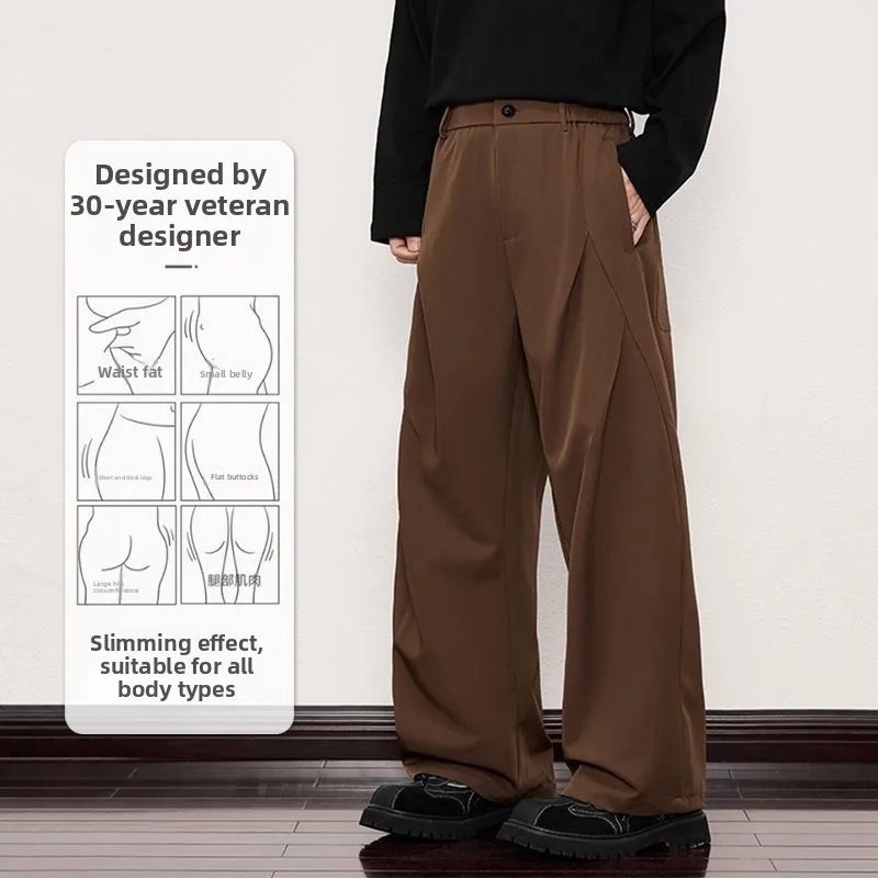 

Youth Casual Pleated Pants Men's Spring Autumn New Small Design Sense Straight Leg High Waist Faionable Straight Tube Pants