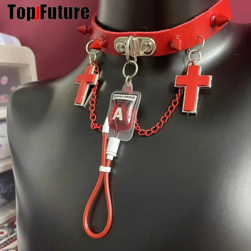 Women Men Red spike Harajuku Gothic Punk Short neck necklace Subculture Spice Y2K Girl Collar blood style choker chokers Turques