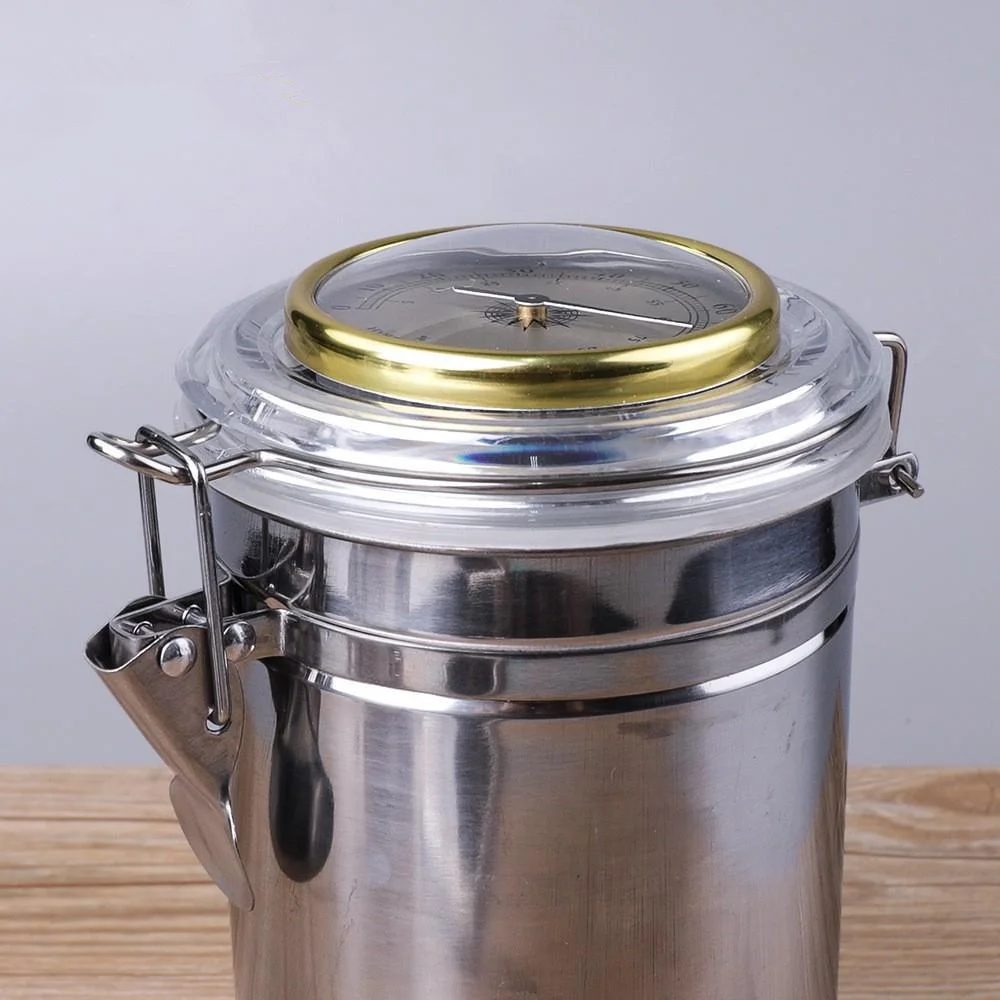 Cigarette and cigar Moisturizer with Hygrometer, Stainless Steel, Coffee Bean Storage Jar