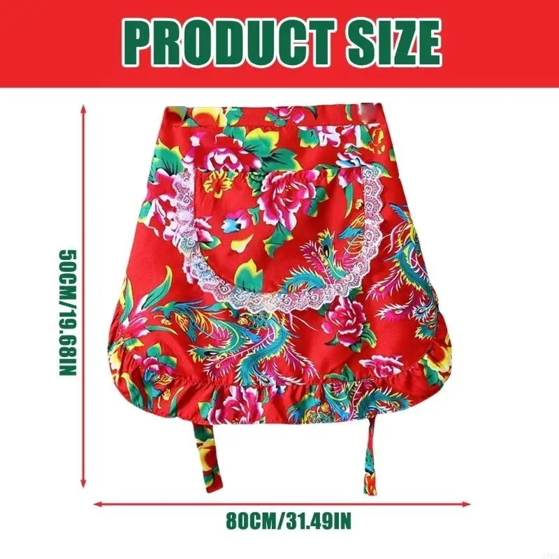 270D Short Half Apron Waist Apron Waitress Apron Flower Cooking Aprons Arm Sleeves