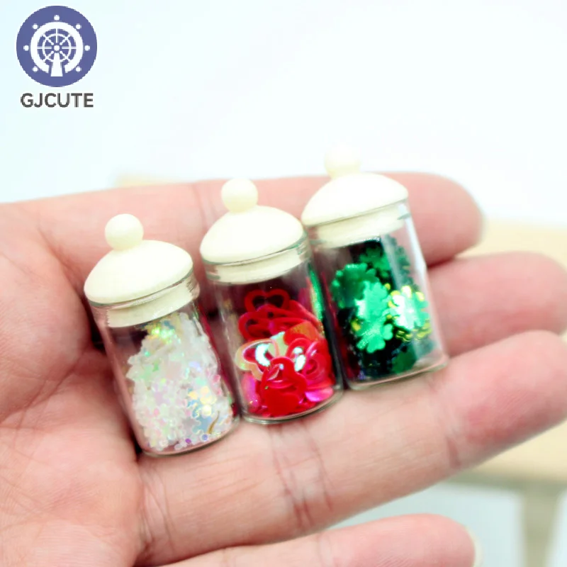 3Pcs Dollhouse Simulation Christmas Cork Glass Jar Festival Decoration Mini Model Play Toys Life Scene Model Accessories Props