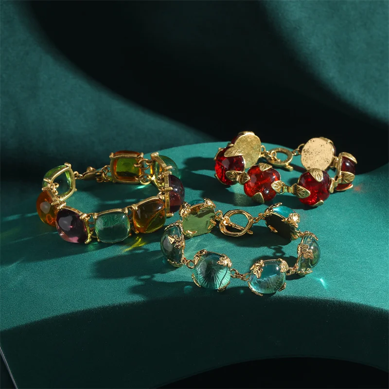 Vintage Colored Candy Glaze Charm Bracelets For Women Round Cute Valentine Day Gift Gothic Jewelry Gold Color Accessories 2025