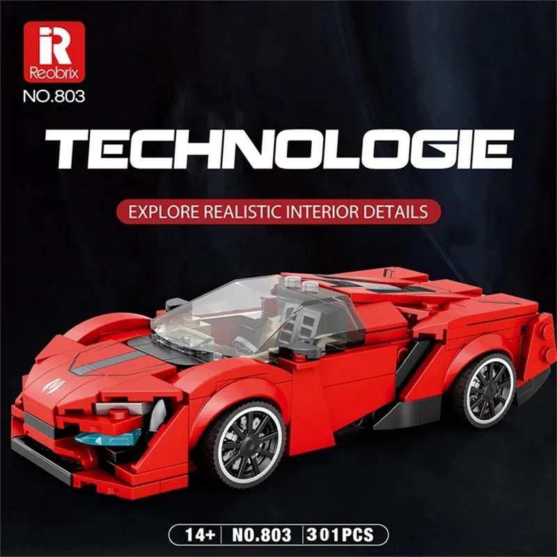 301PCS Red Lykan Style Supercar Blocks Open Trunk Detailed Cockpit Race Model Gift For 14+ Teen Adult Collectors Compatible Lego