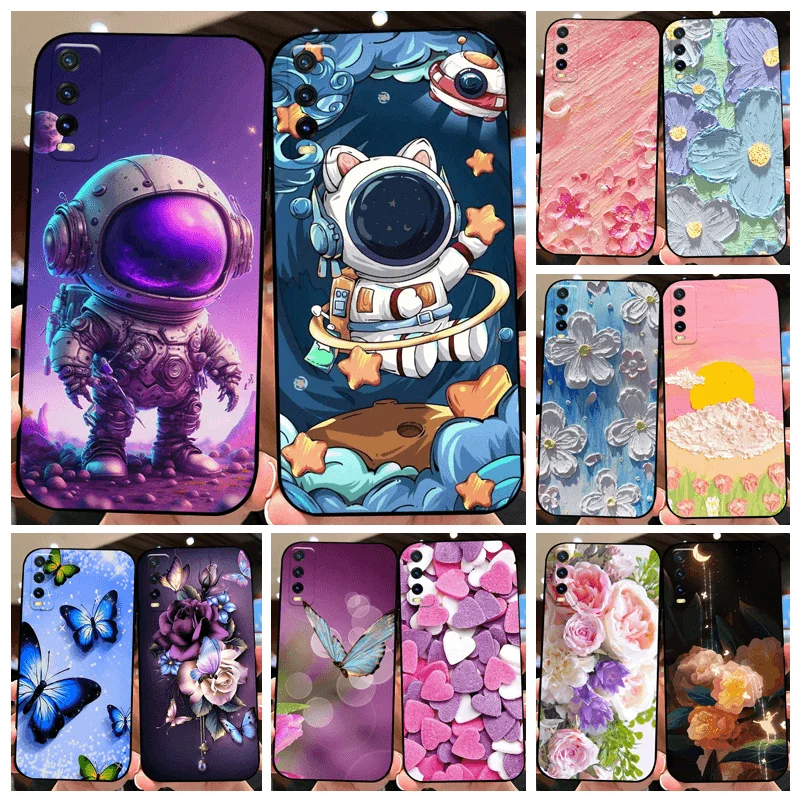 For VIVO Y15s 4G Case V2120 V2134 Y15c Cute Astronaut Soft Silicone TPU Phone Cover For Vivo Y15 4G Painted Bumper Funda Coque