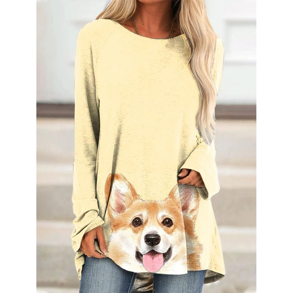 CLOOCL Oversized Women T-Shirt Cute Watercolor Dog Pattern 3D Print Tee Female Round Neck Tops Loose Shirt Streetwear