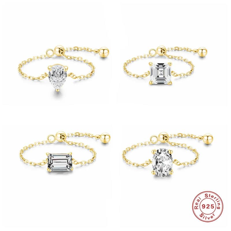 Aide 925 Sterling Silber Charm Quadrat oval geometrischen Zirkon verstellbare Kette Fingerringe für Frauen Geschenk Hochzeits feier Schmuck