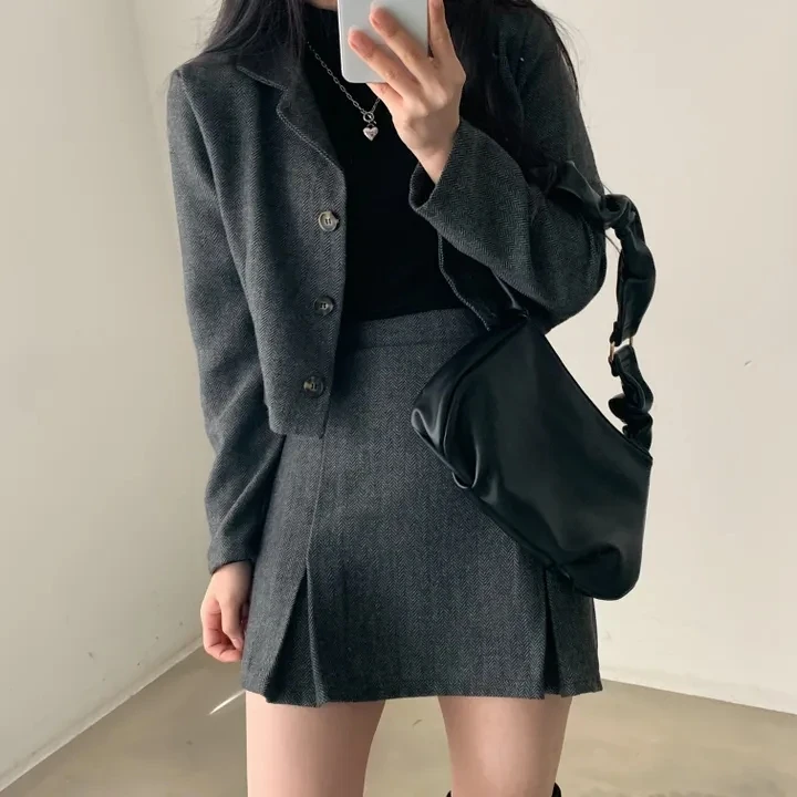 Faionable ort – costume Jaet et jupe pour femme, ensemble deux pièces coréen, coupe régulière, vêtements printemps automne hiver