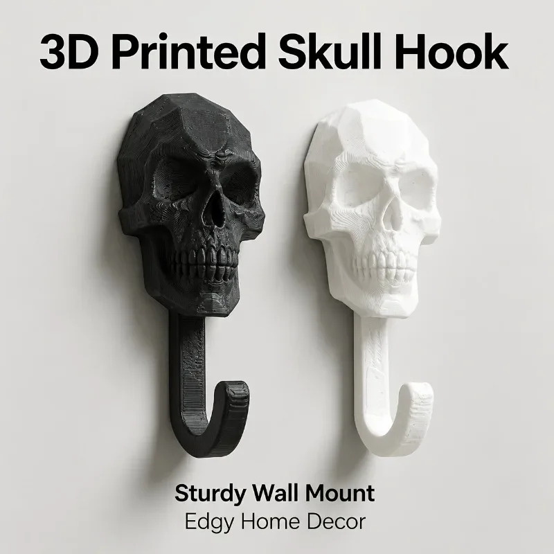 3D Printed Skull Wall Hook Self Adhesive Towel Coat Hanger Gothic Geometric Skull Decor Hook Bathroom Bedroom Wall Ornament