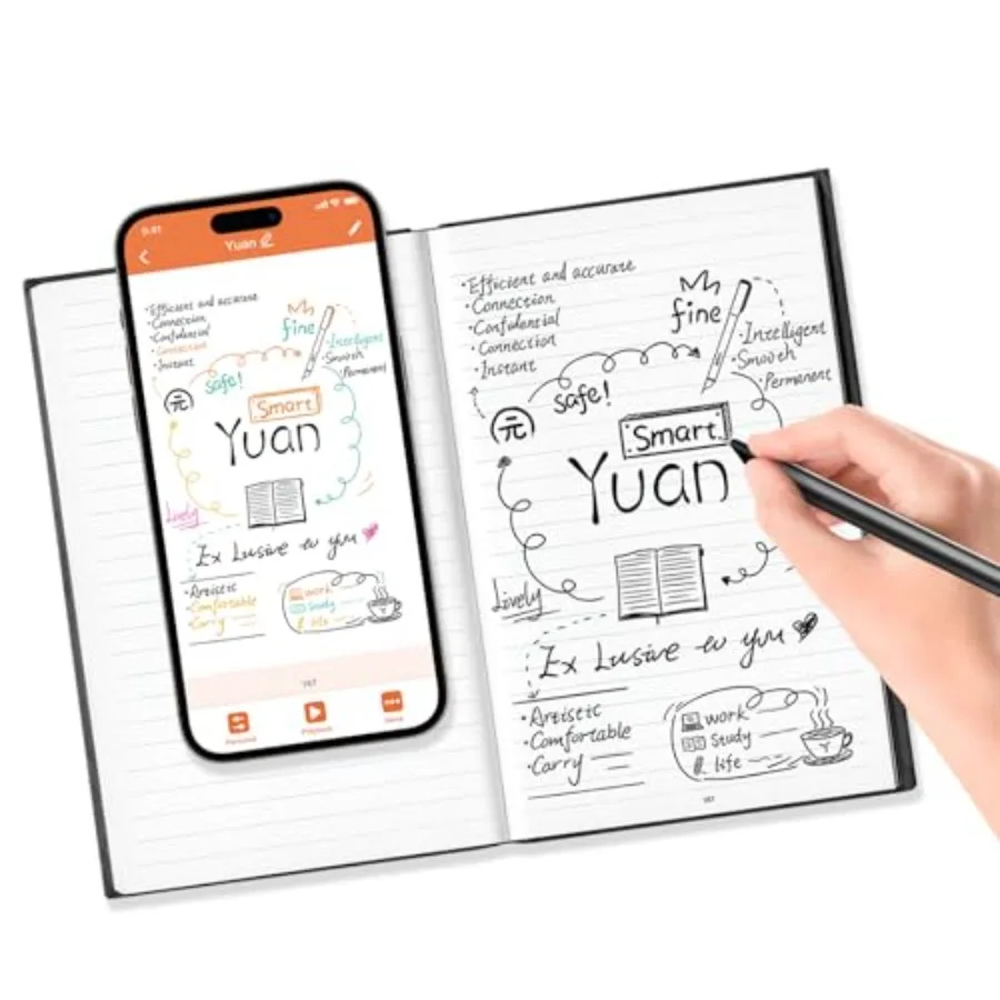 Digital Sync Pen with Notebook Smart Writing Set: ABS plastic black real-time sync digitizing for paper notes converts to text